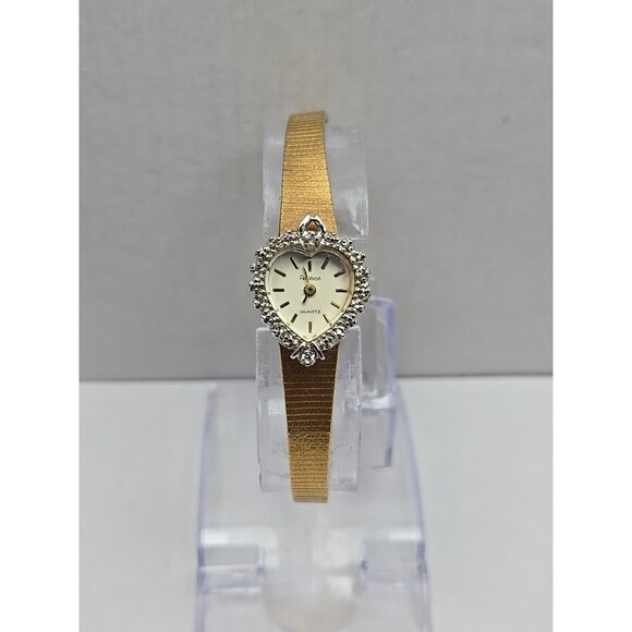 Vintage Armitron Heart Diamond Accent Quartz Watch Gold Tone New Battery Works - Picture 1 of 10